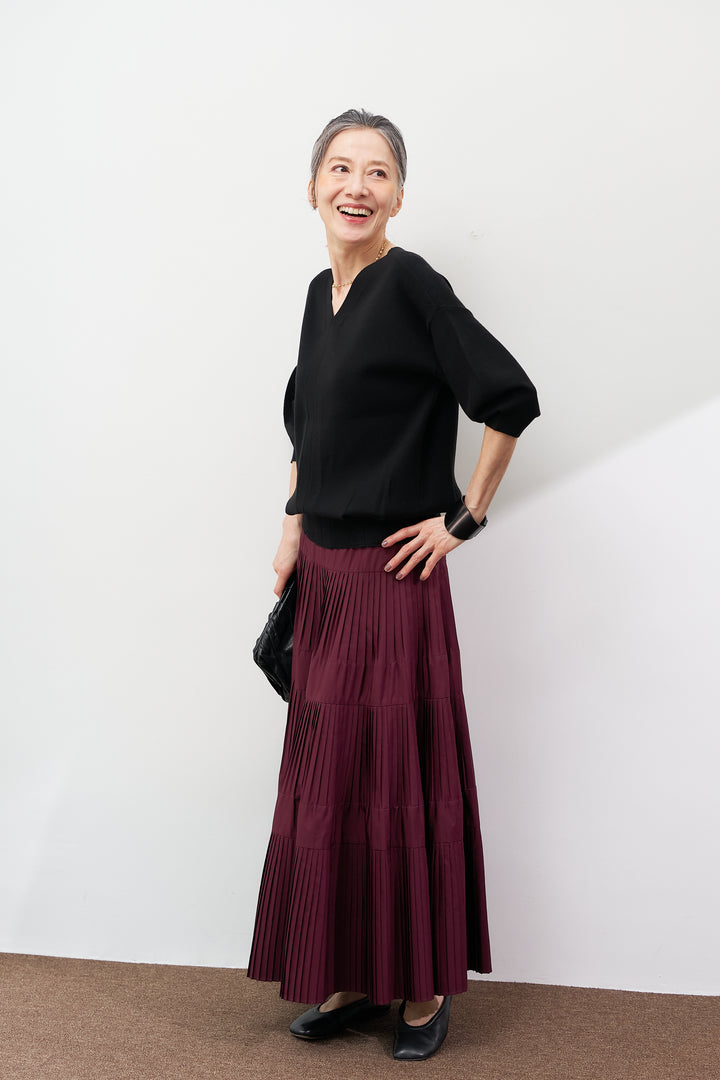 【防静電気】前後2WAYやわもちパフスリーブニット