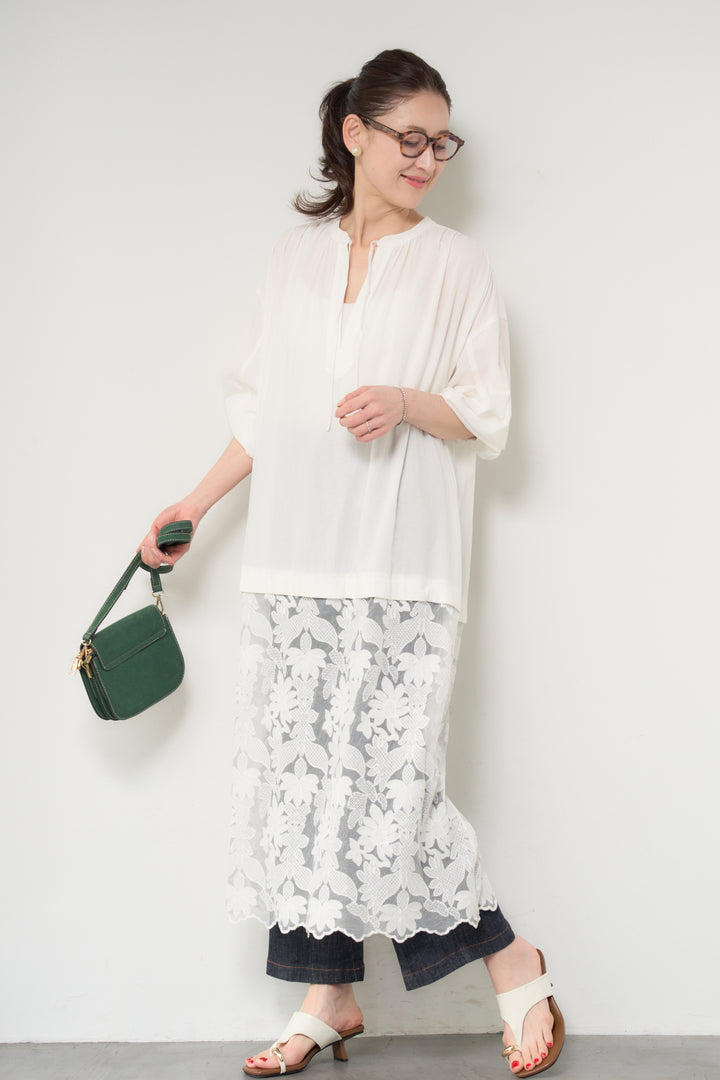 裾レースロング丈チュニック