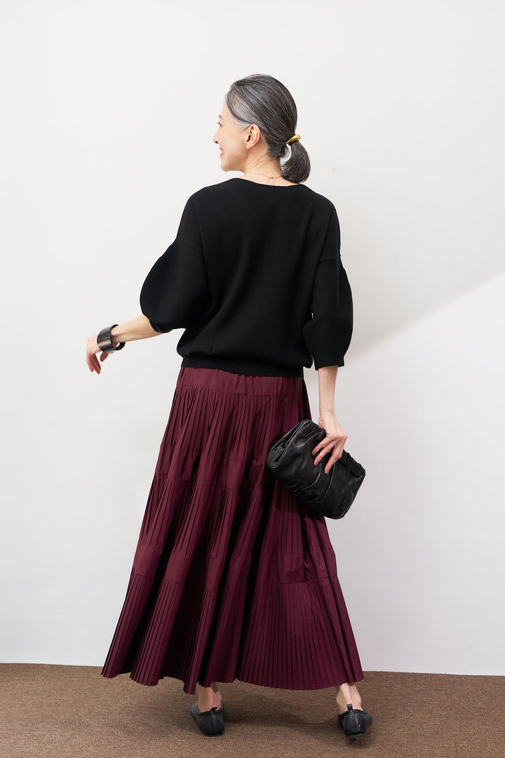 【防静電気】前後2WAYやわもちパフスリーブニット