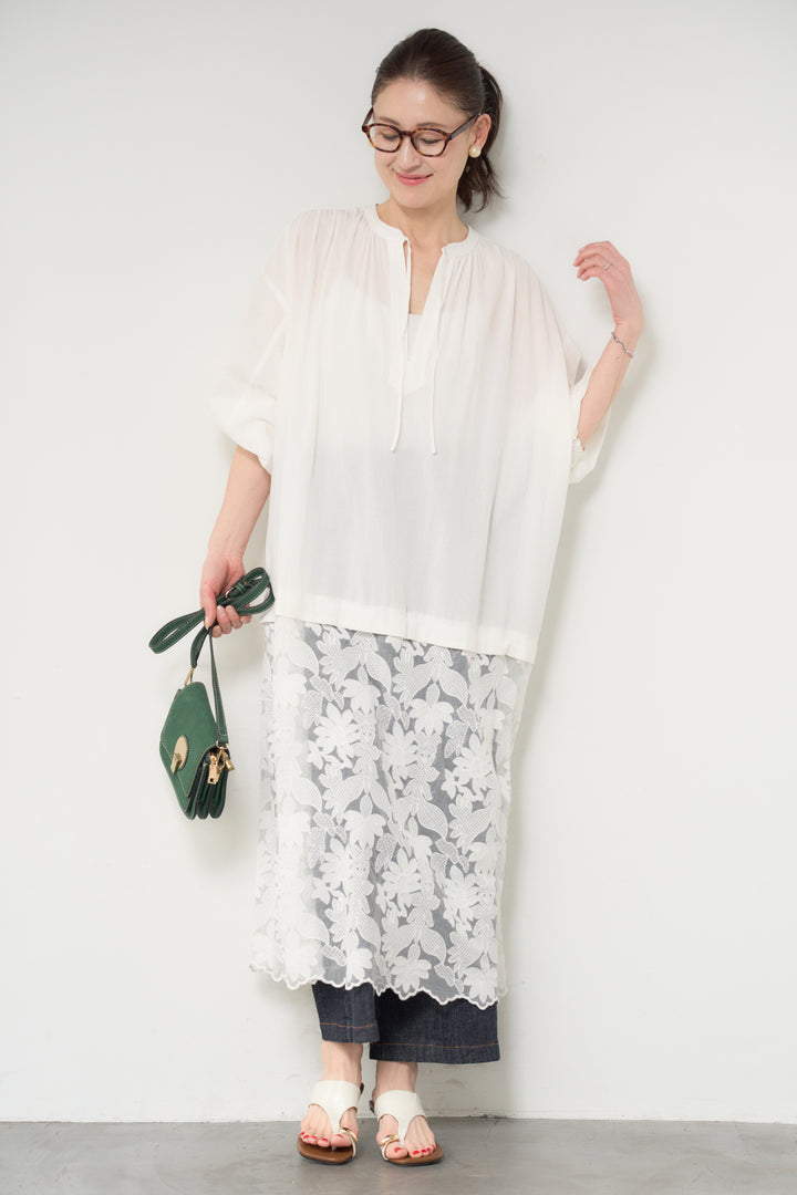 裾レースロング丈チュニック