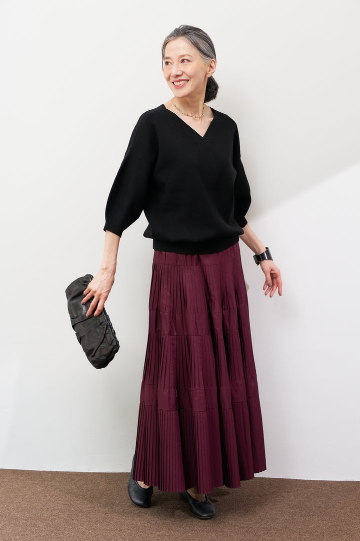 【防静電気】前後2WAYやわもちパフスリーブニット