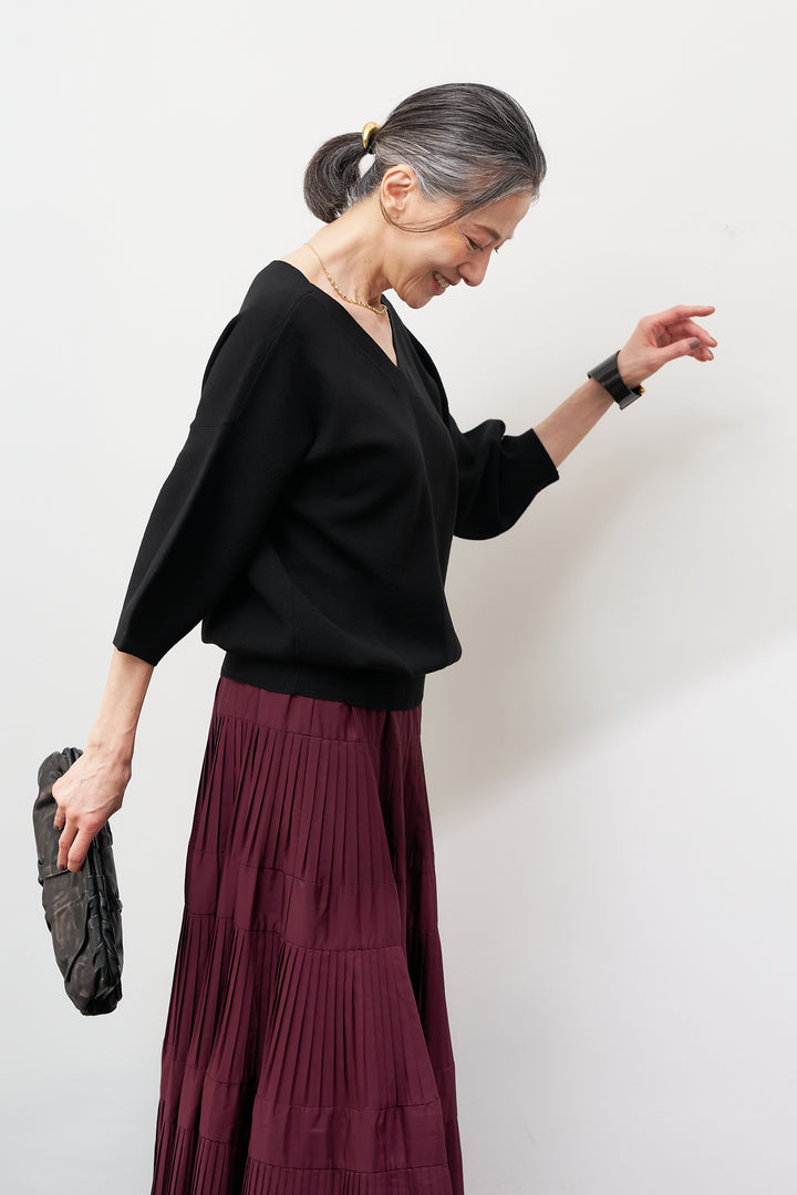 【防静電気】前後2WAYやわもちパフスリーブニット