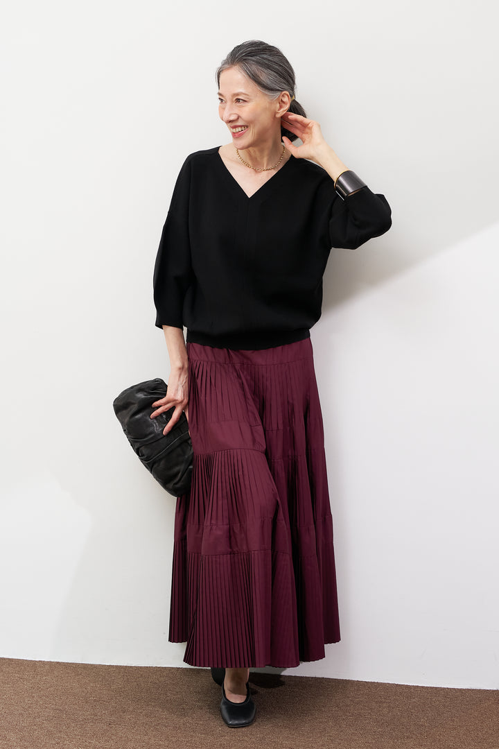 【防静電気】前後2WAYやわもちパフスリーブニット