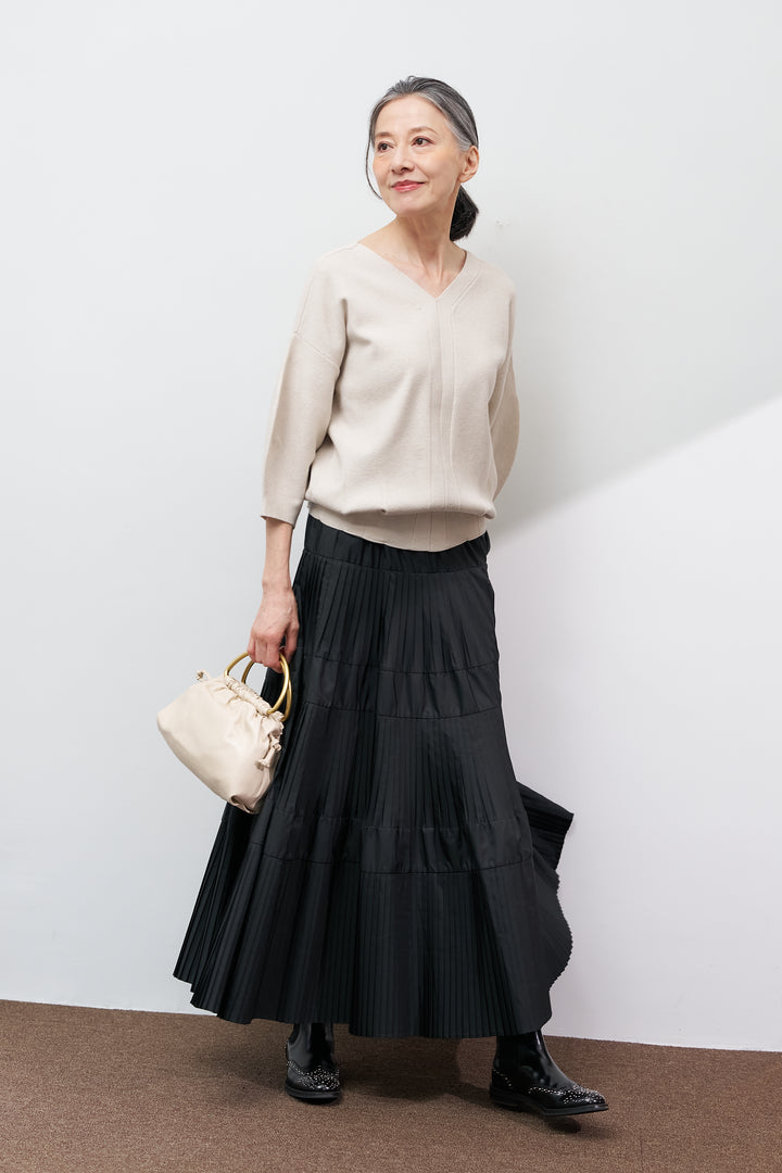 【防静電気】前後2WAYやわもちパフスリーブニット