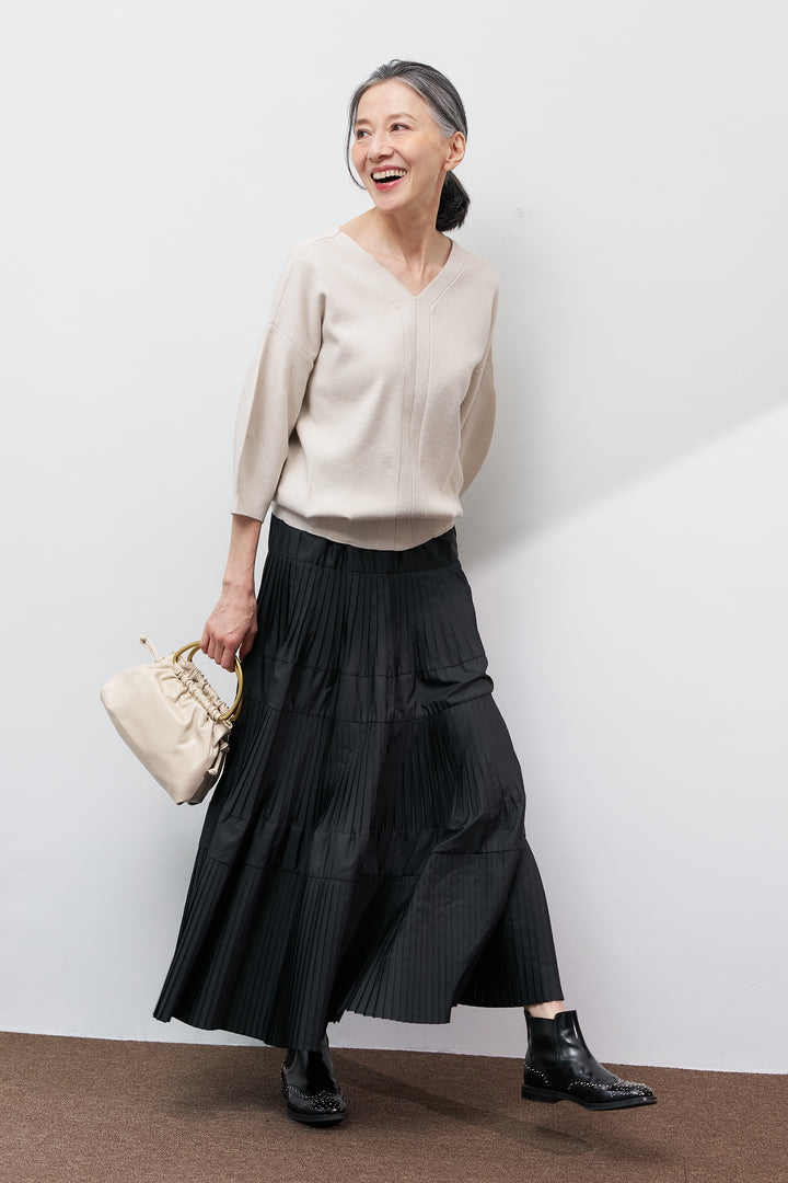 【防静電気】前後2WAYやわもちパフスリーブニット