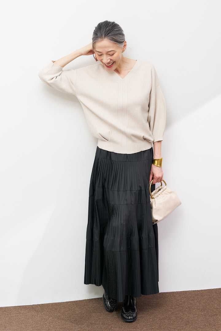 【防静電気】前後2WAYやわもちパフスリーブニット