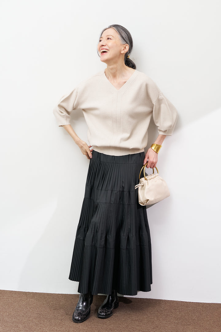 【防静電気】前後2WAYやわもちパフスリーブニット