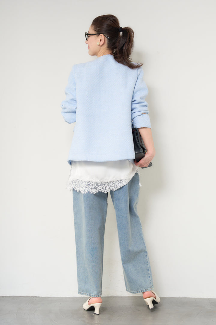 [SET]ミディ丈ツイードジャケット+サイドスリットレースキャミソール(2set)