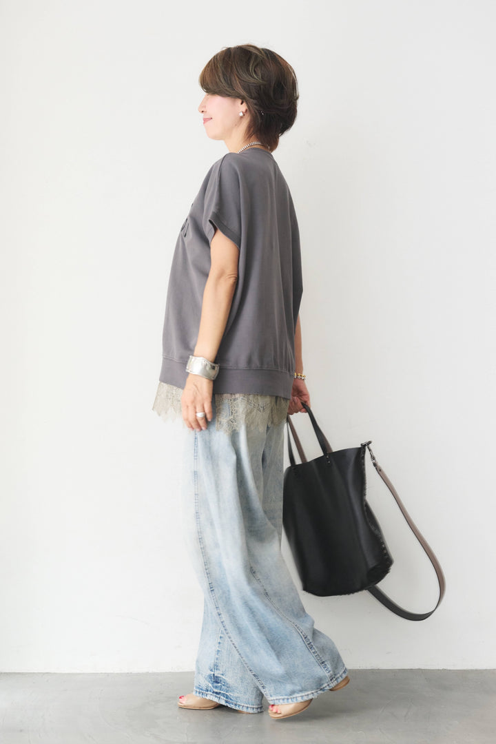 カレッジ刺繍ピグメントスウェットTシャツ