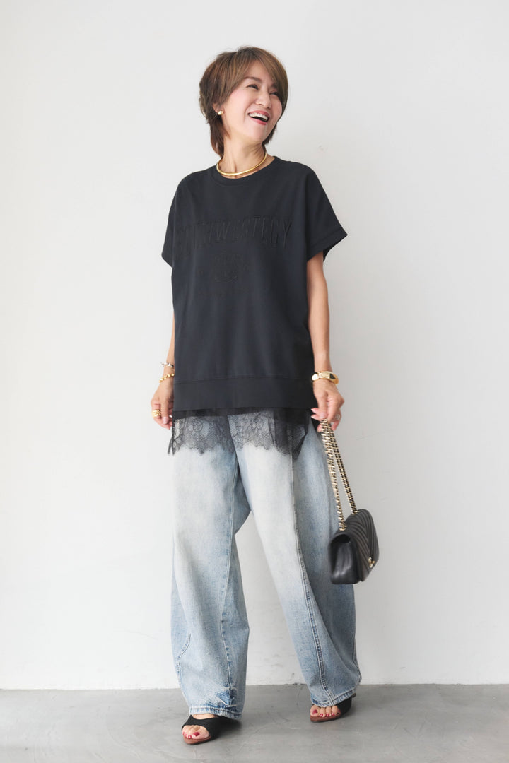 カレッジ刺繍ピグメントスウェットTシャツ