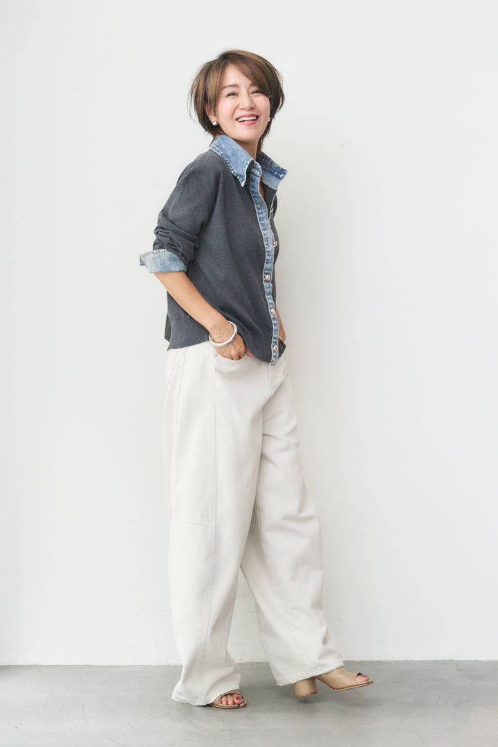 [SET]デニムコンビニットカーディガン+ヴィンテージカーブデニムパンツ(2set)
