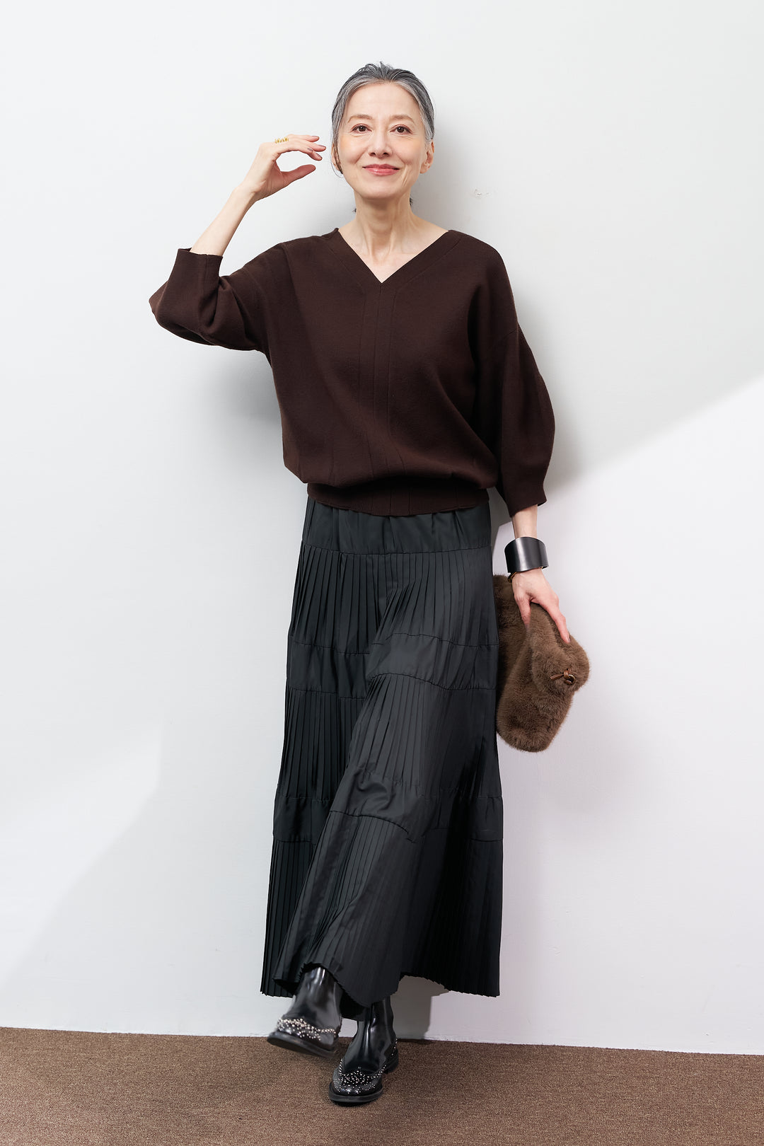 【防静電気】前後2WAYやわもちパフスリーブニット