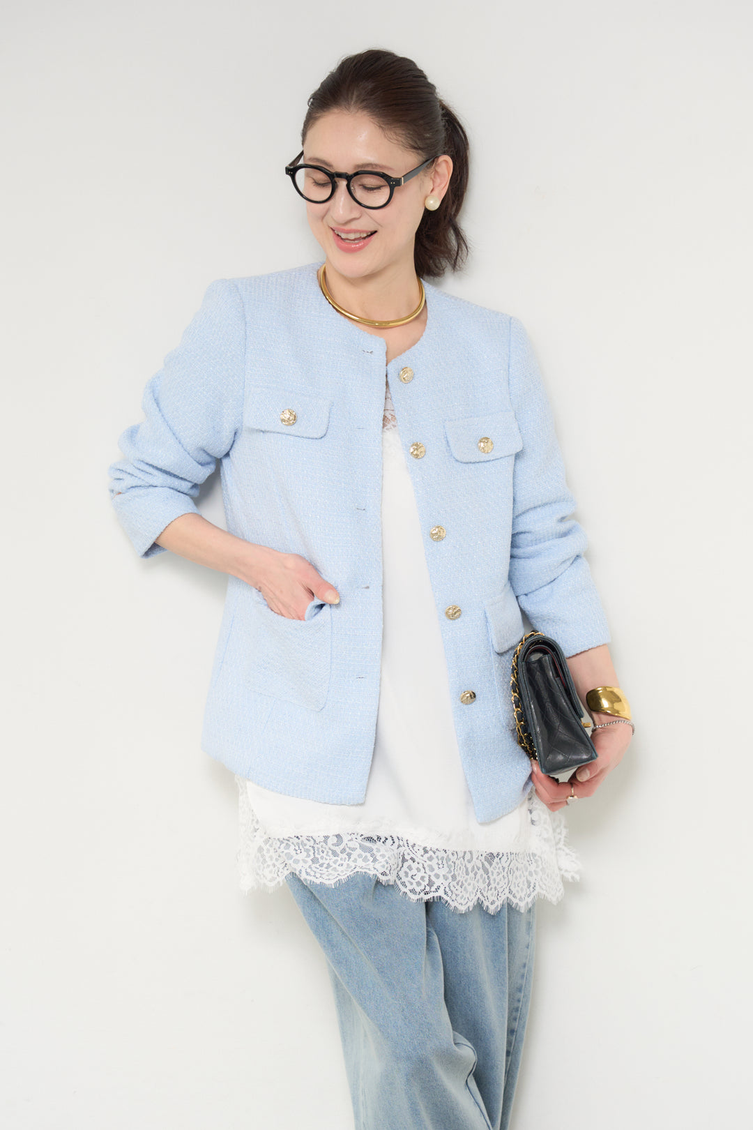 ミディ丈ツイードジャケット