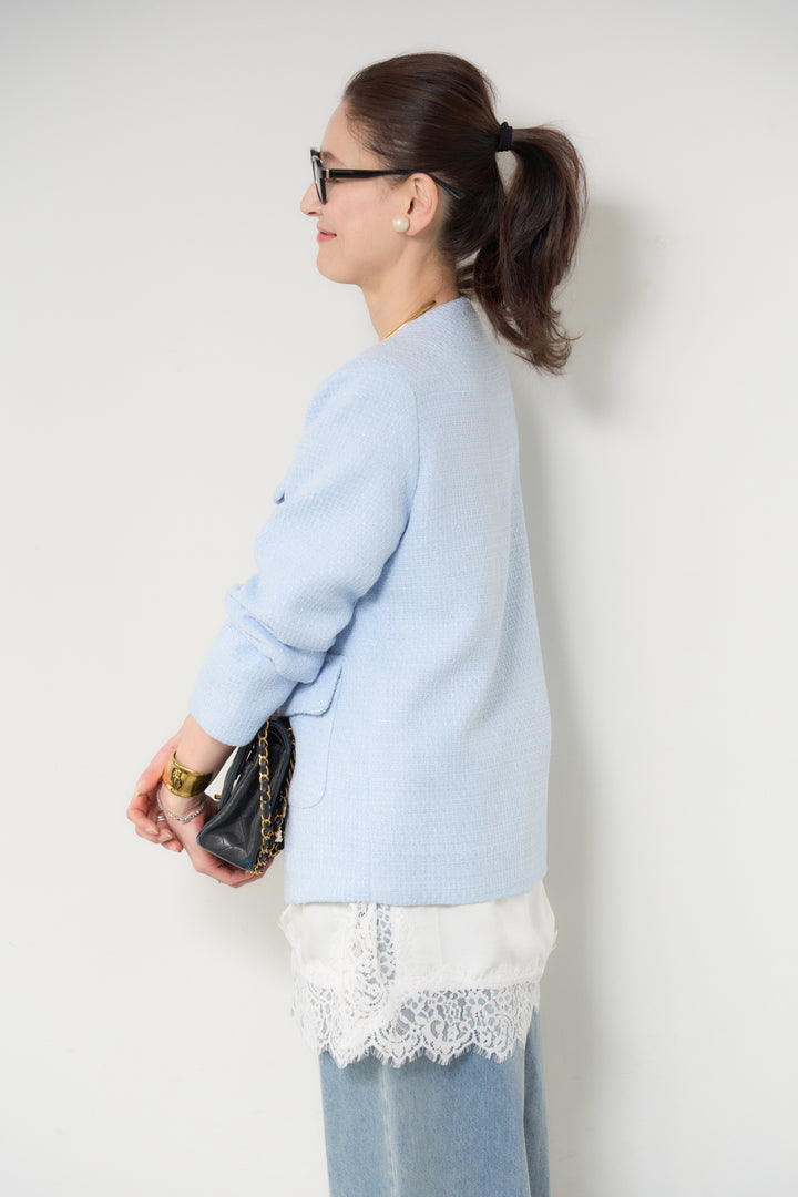 [SET]ミディ丈ツイードジャケット+サイドスリットレースキャミソール(2set)