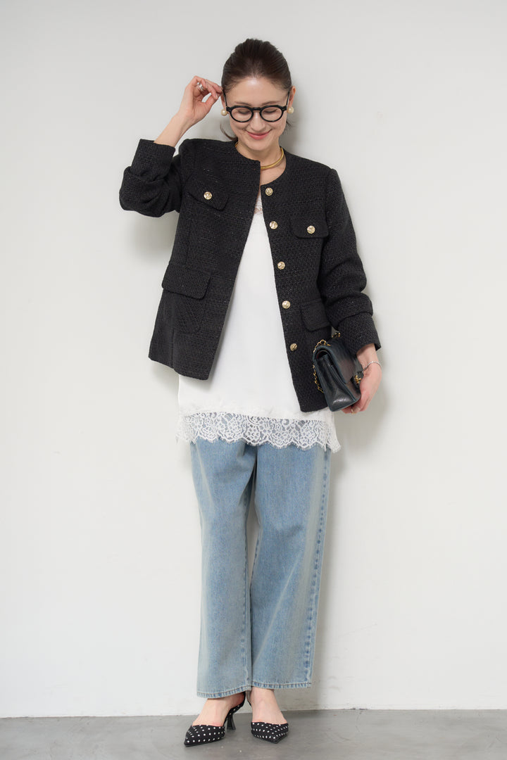 ミディ丈ツイードジャケット