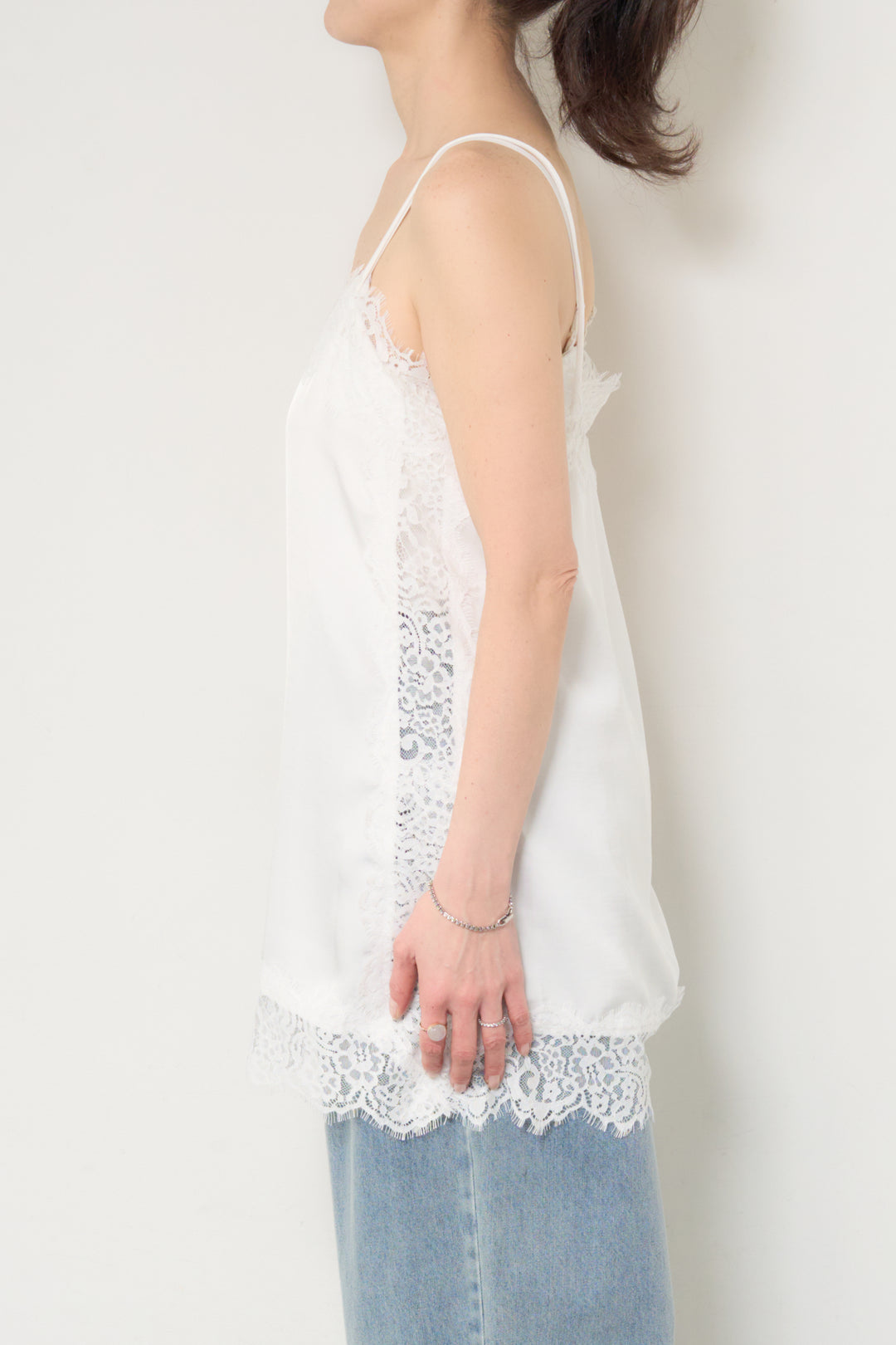 [SET]ミディ丈ツイードジャケット+サイドスリットレースキャミソール(2set)