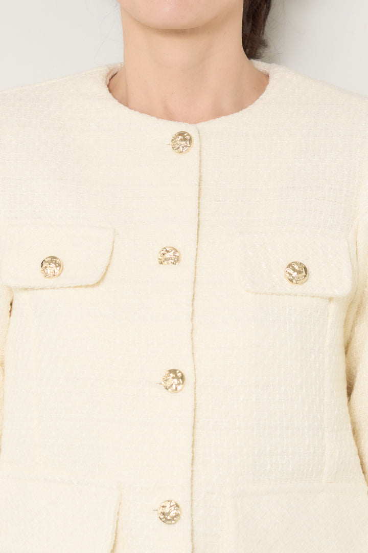 [SET]ミディ丈ツイードジャケット+サイドスリットレースキャミソール(2set)