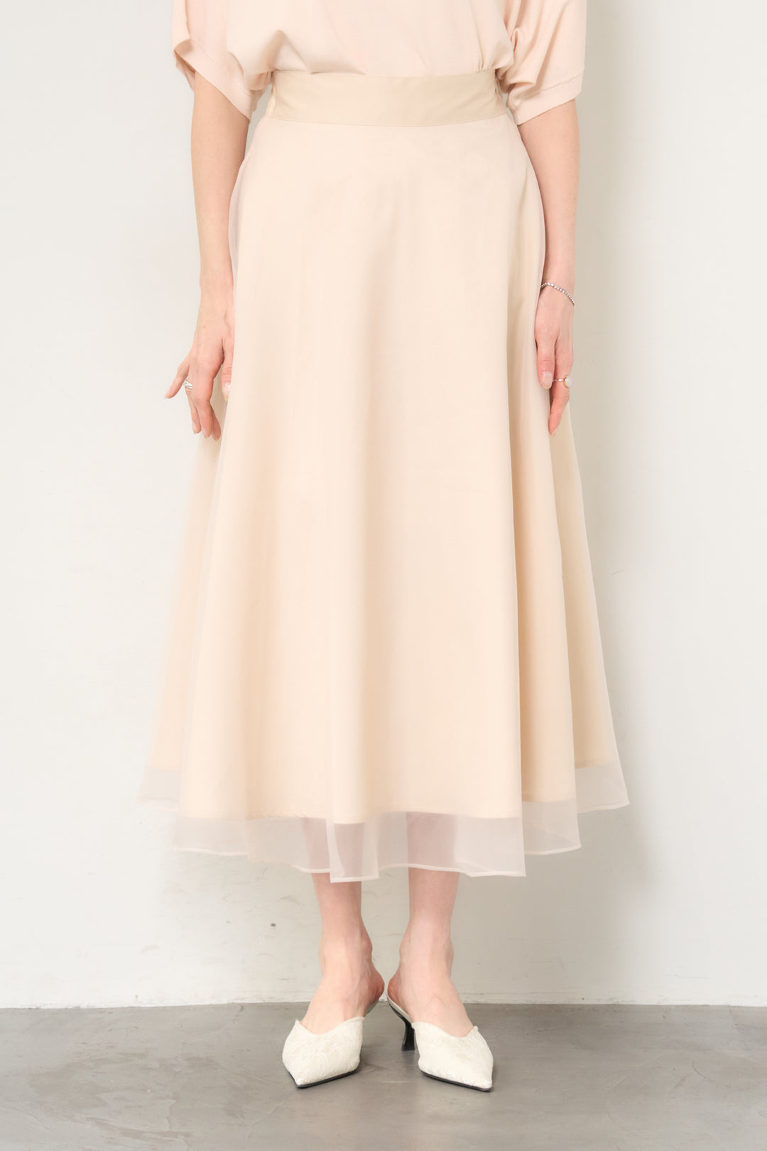 [SET]ドルマンショートスリーブニット+シアーチュールフレアスカート(2set)