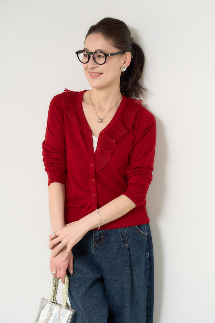 プリーツフリルニットカーディガン