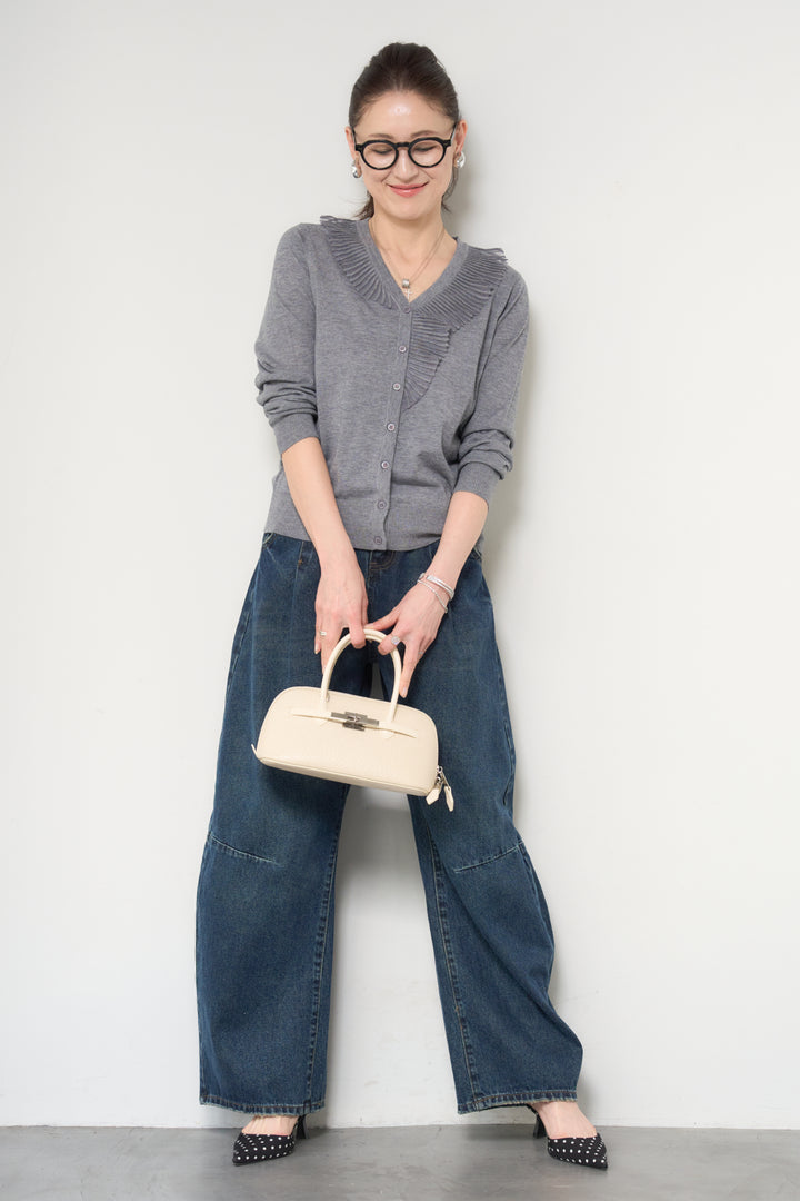 プリーツフリルニットカーディガン