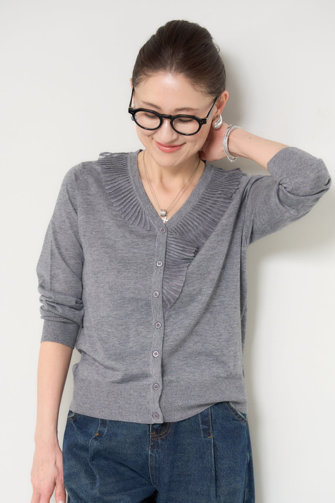 プリーツフリルニットカーディガン