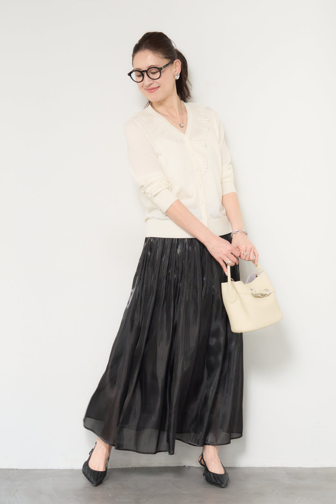 プリーツフリルニットカーディガン