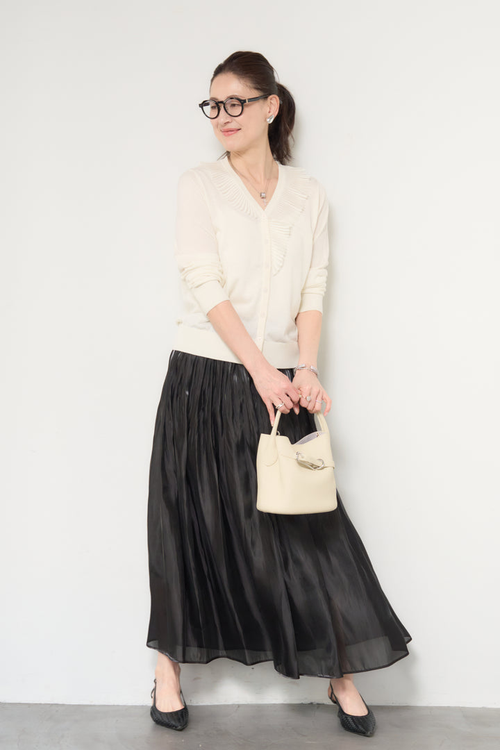 プリーツフリルニットカーディガン