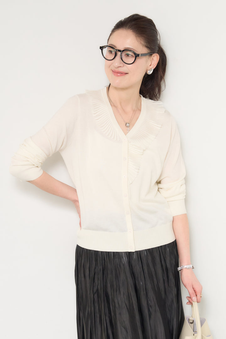 プリーツフリルニットカーディガン