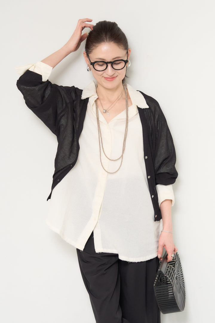 バック布帛切替シアーニットカーディガン