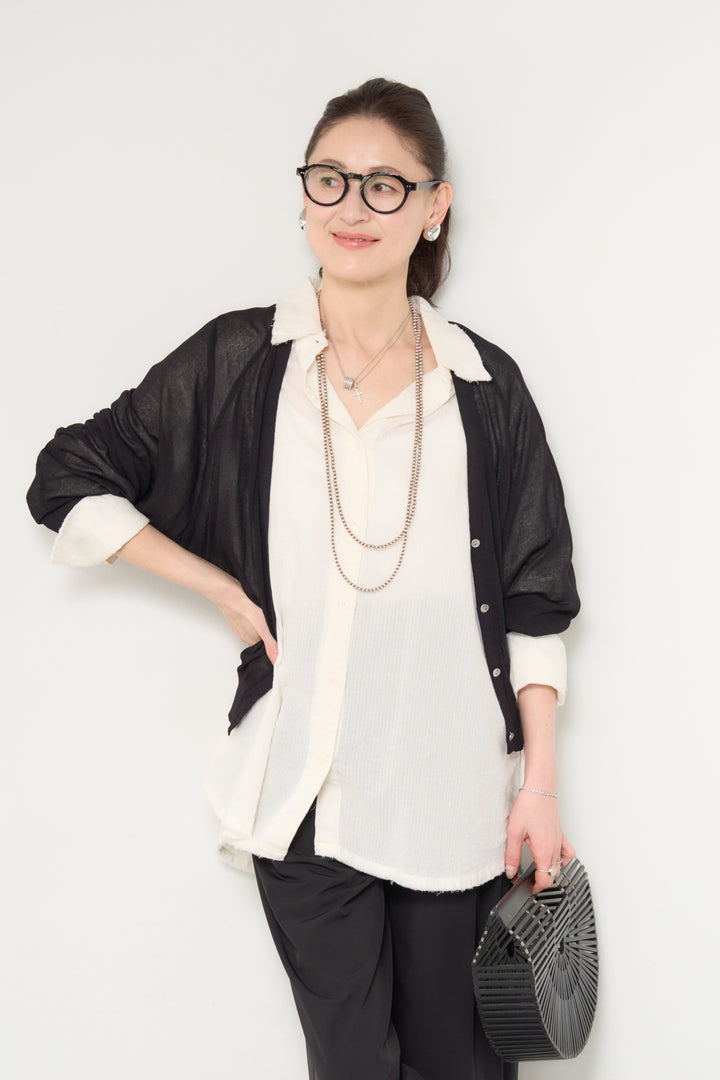 バック布帛切替シアーニットカーディガン