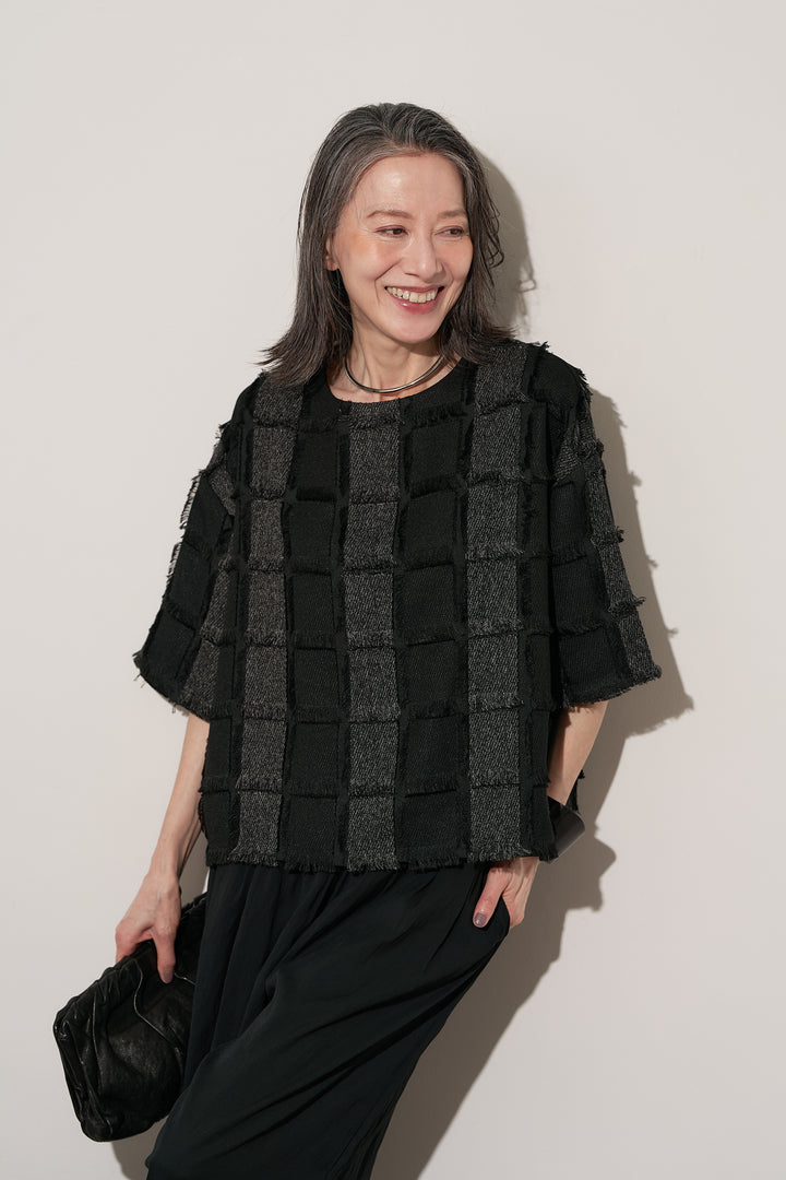 [SET]ジャガードフリンジプルオーバー+ギャザーリラックスパンツ(2set)