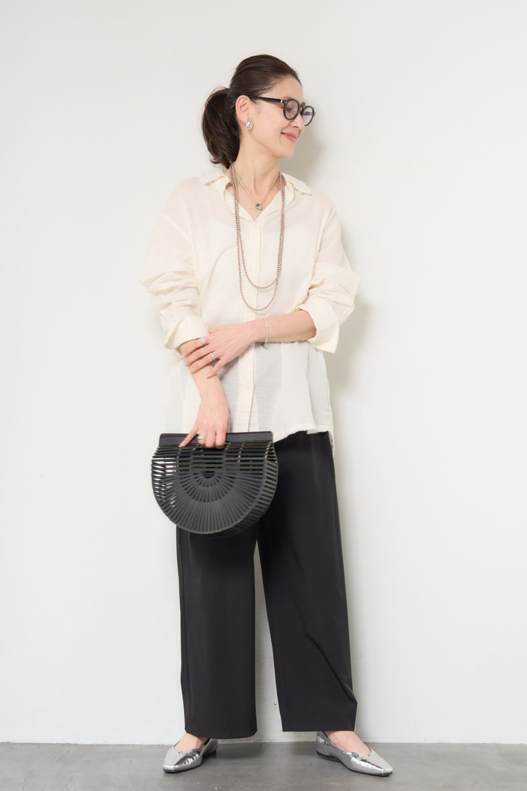 [SET]カットオフドビーシャツ+【接触冷感】ワイドストレートパンツ(2set)