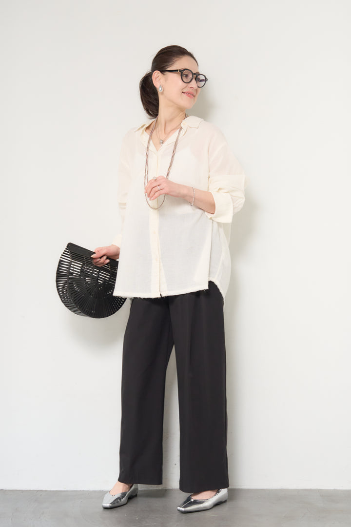 [SET]カットオフドビーシャツ+【接触冷感】ワイドストレートパンツ(2set)