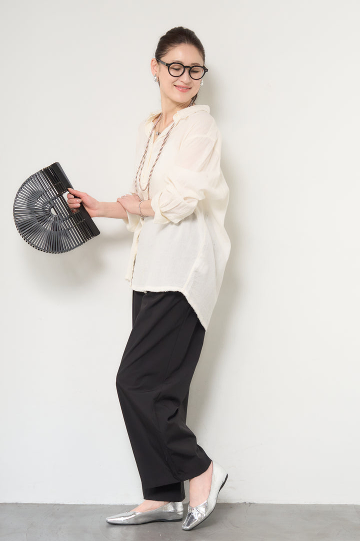 [SET]カットオフドビーシャツ+【接触冷感】ワイドストレートパンツ(2set)