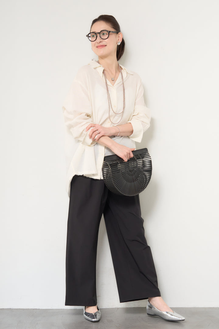 [SET]カットオフドビーシャツ+【接触冷感】ワイドストレートパンツ(2set)