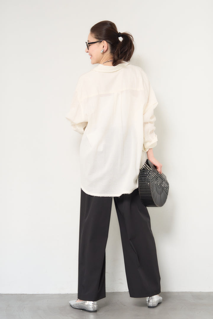 [SET]カットオフドビーシャツ+【接触冷感】ワイドストレートパンツ(2set)