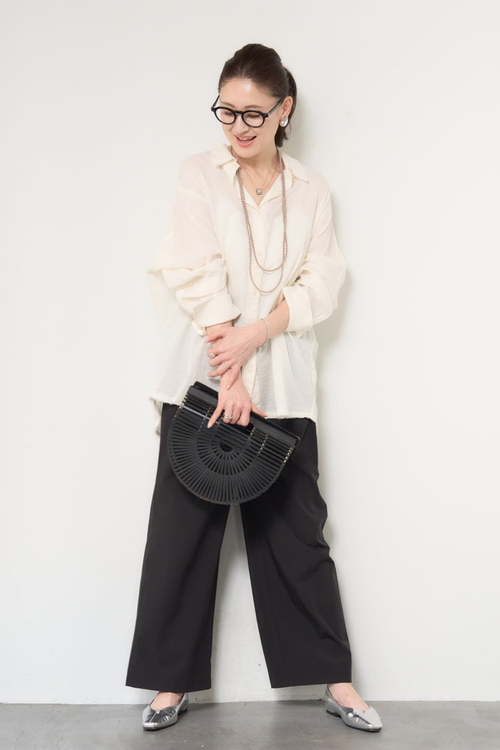 [SET]カットオフドビーシャツ+【接触冷感】ワイドストレートパンツ(2set)