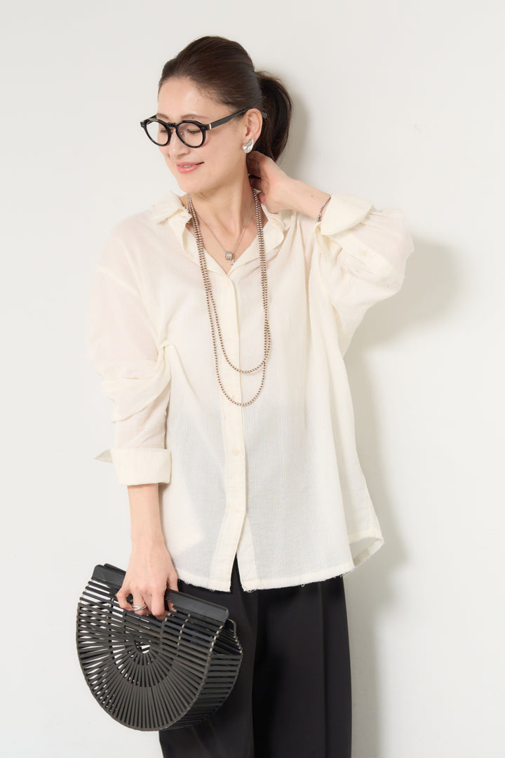 [SET]カットオフドビーシャツ+【接触冷感】ワイドストレートパンツ(2set)