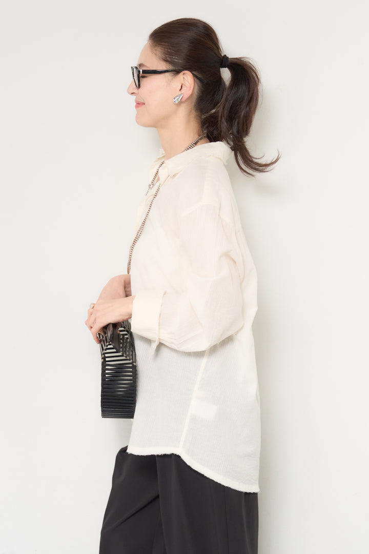 [SET]カットオフドビーシャツ+【接触冷感】ワイドストレートパンツ(2set)