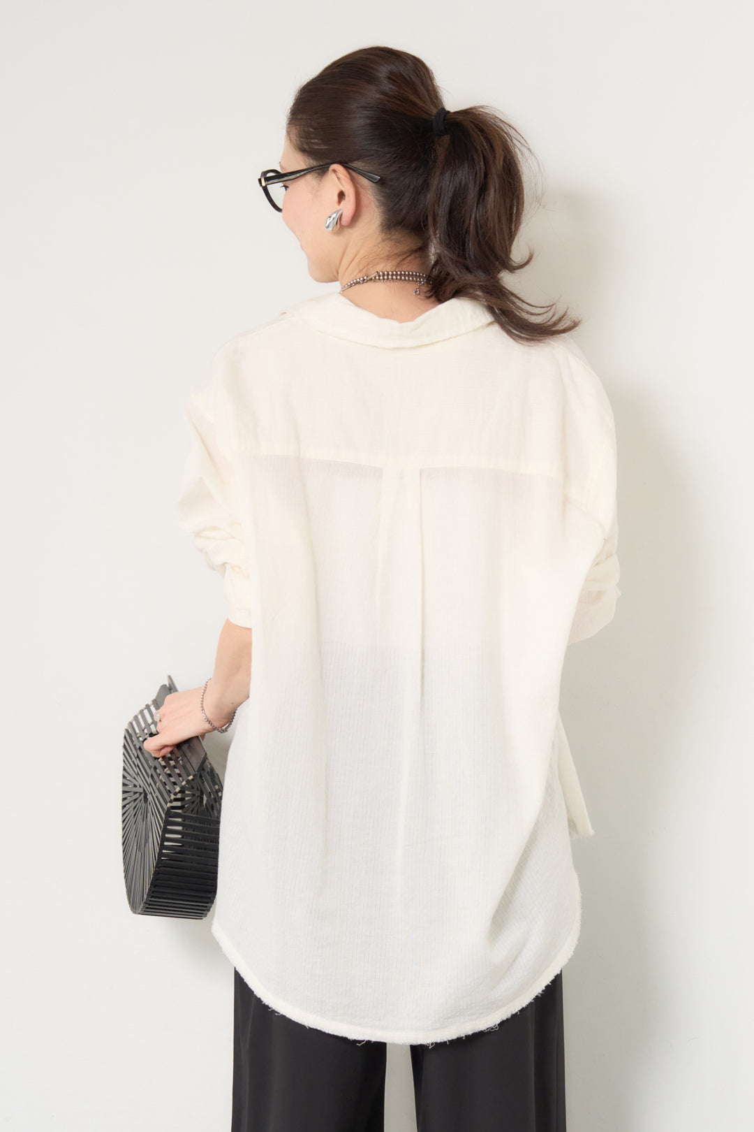 [SET]カットオフドビーシャツ+【接触冷感】ワイドストレートパンツ(2set)