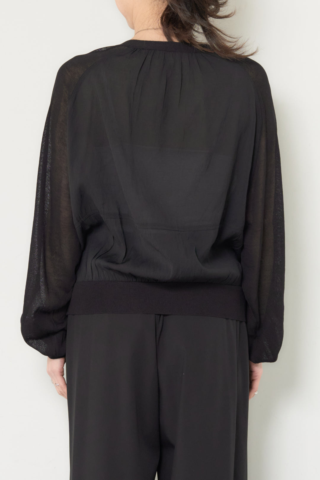 バック布帛切替シアーニットカーディガン