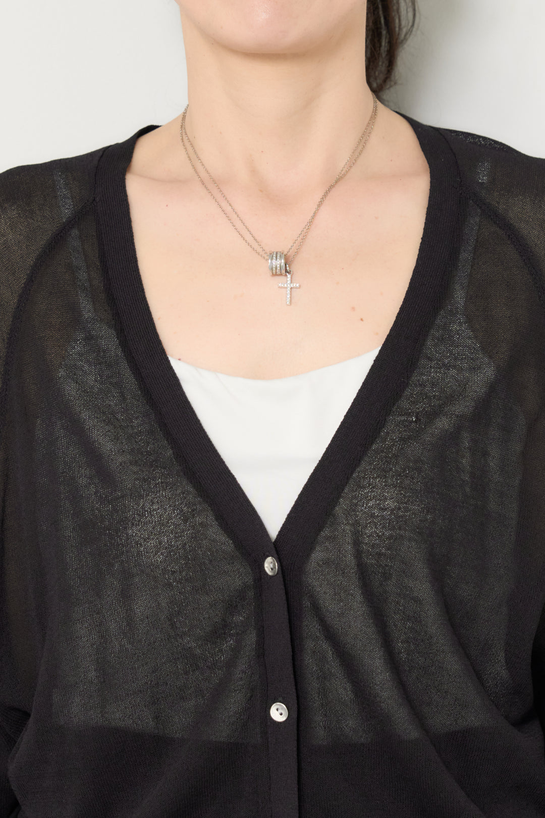 バック布帛切替シアーニットカーディガン