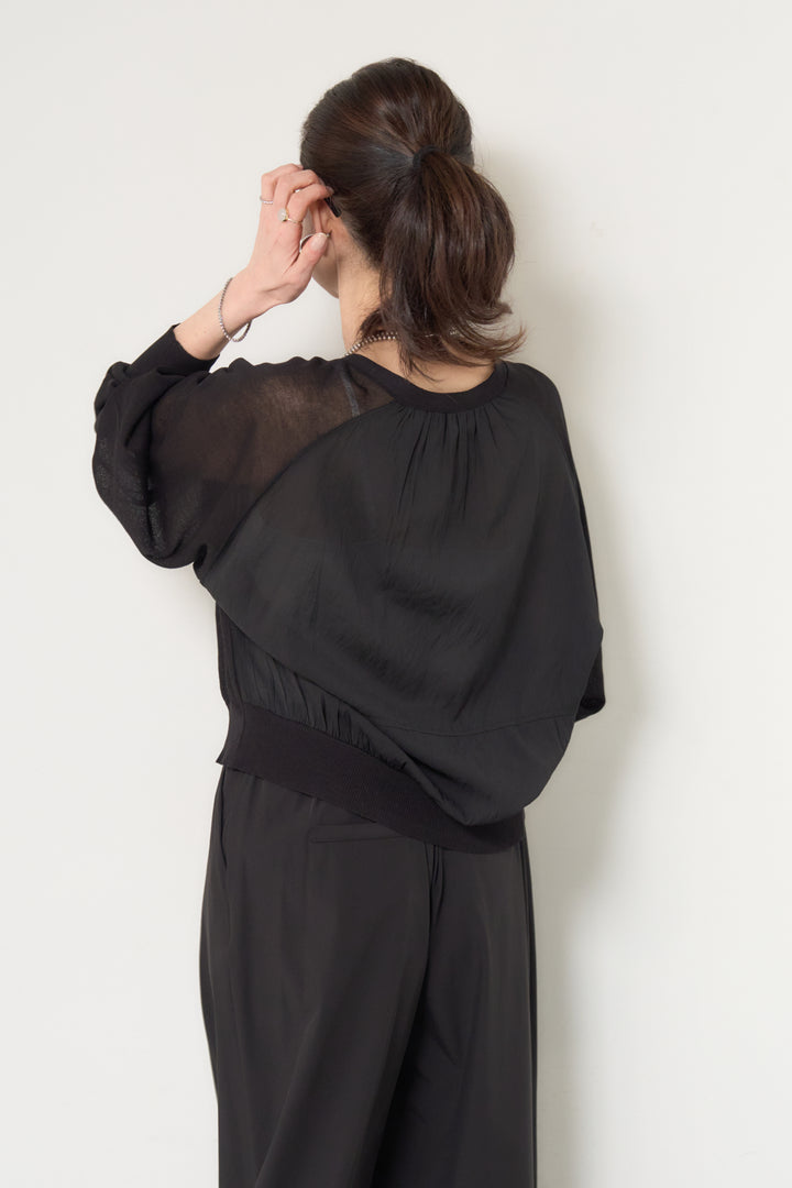 バック布帛切替シアーニットカーディガン