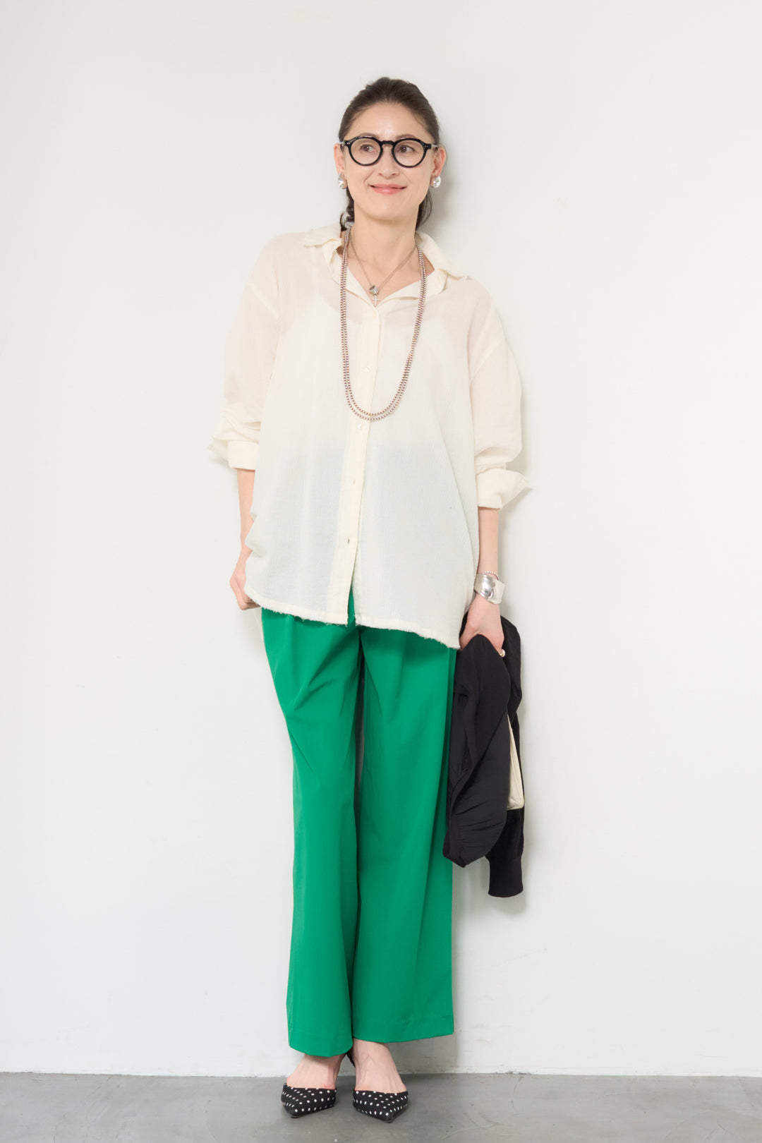 [SET]カットオフドビーシャツ+【接触冷感】ワイドストレートパンツ(2set)