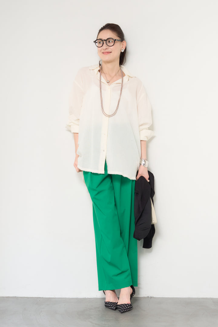 [SET]カットオフドビーシャツ+【接触冷感】ワイドストレートパンツ(2set)