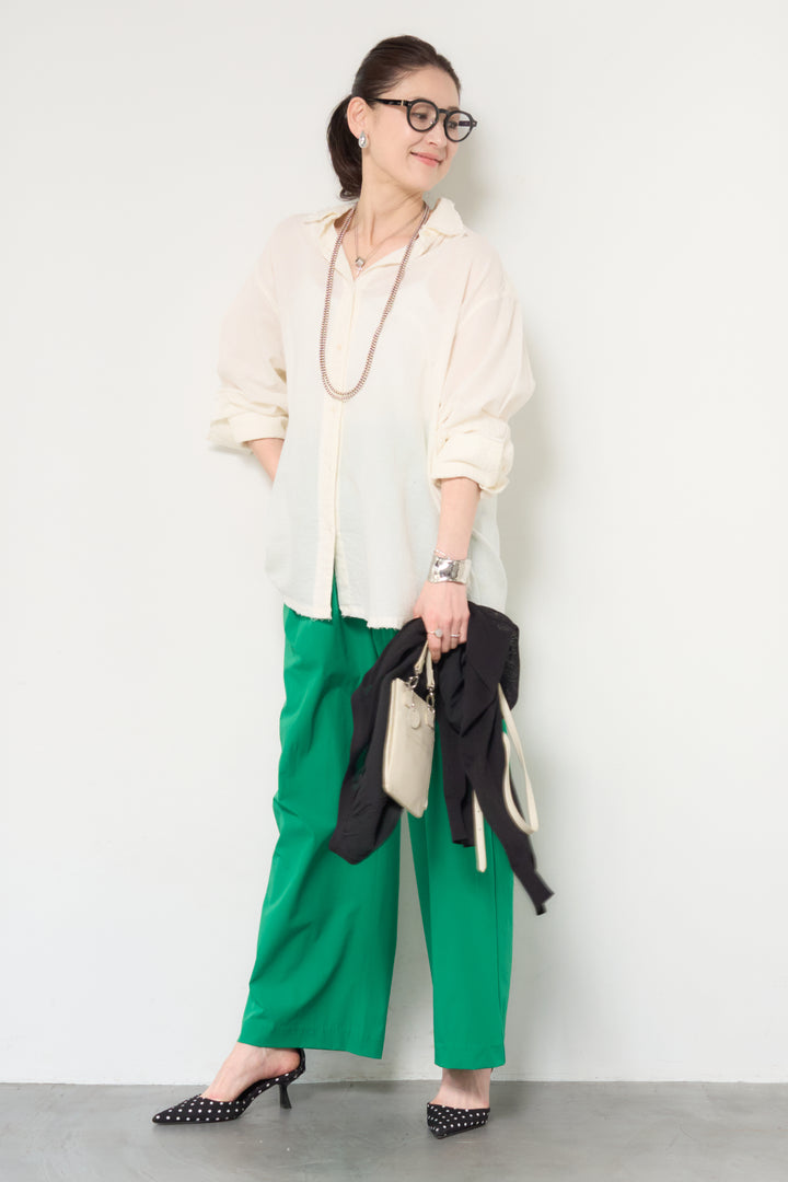 [SET]カットオフドビーシャツ+【接触冷感】ワイドストレートパンツ(2set)