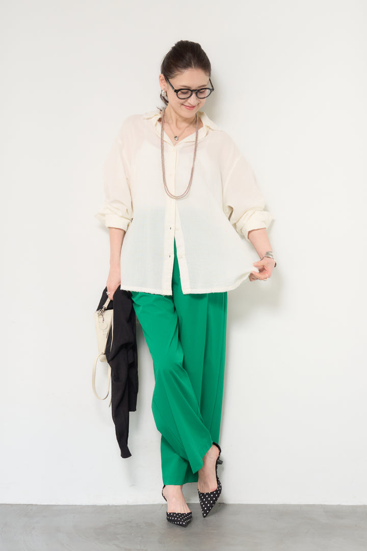 [SET]カットオフドビーシャツ+【接触冷感】ワイドストレートパンツ(2set)