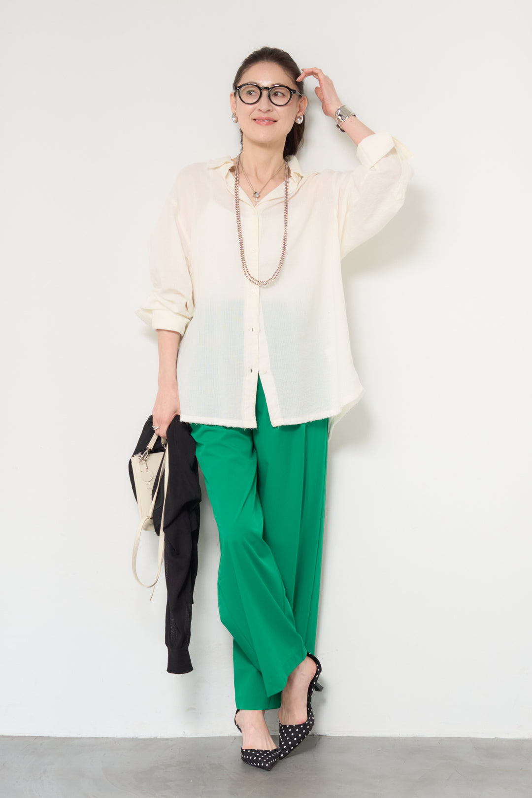 [SET]カットオフドビーシャツ+【接触冷感】ワイドストレートパンツ(2set)