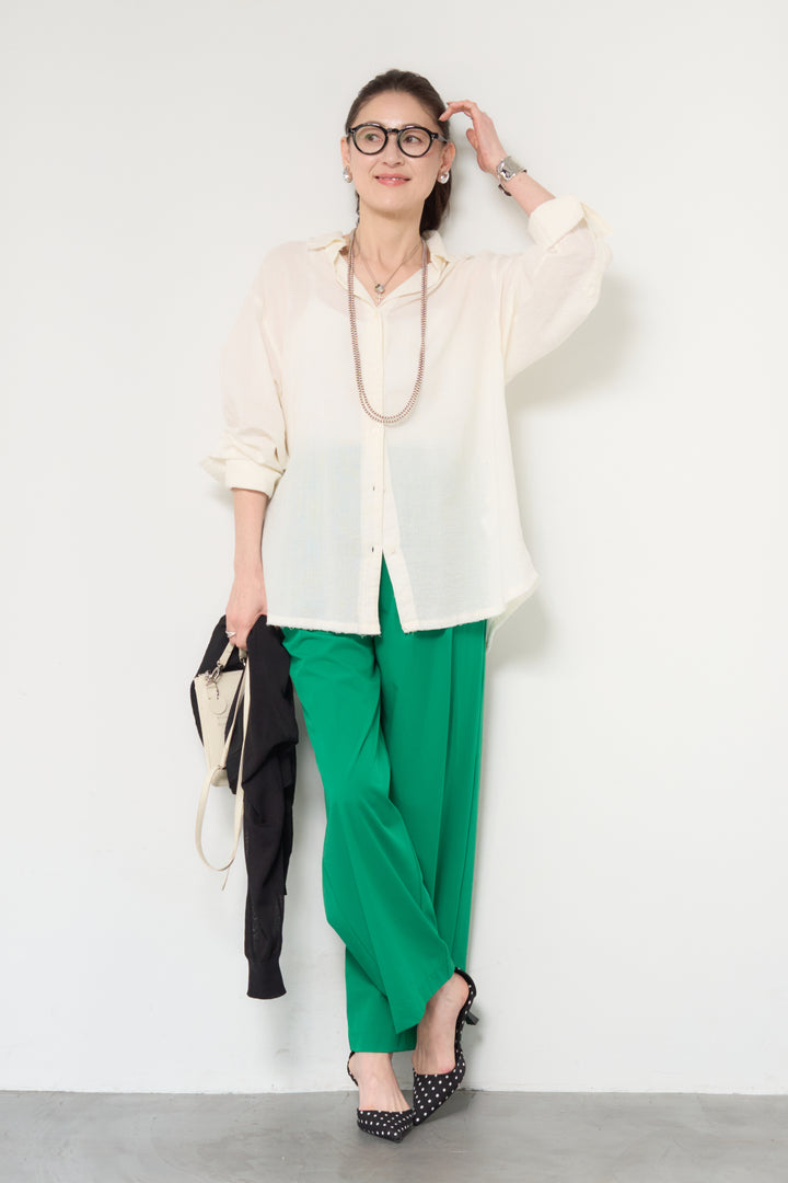 [SET]カットオフドビーシャツ+【接触冷感】ワイドストレートパンツ(2set)