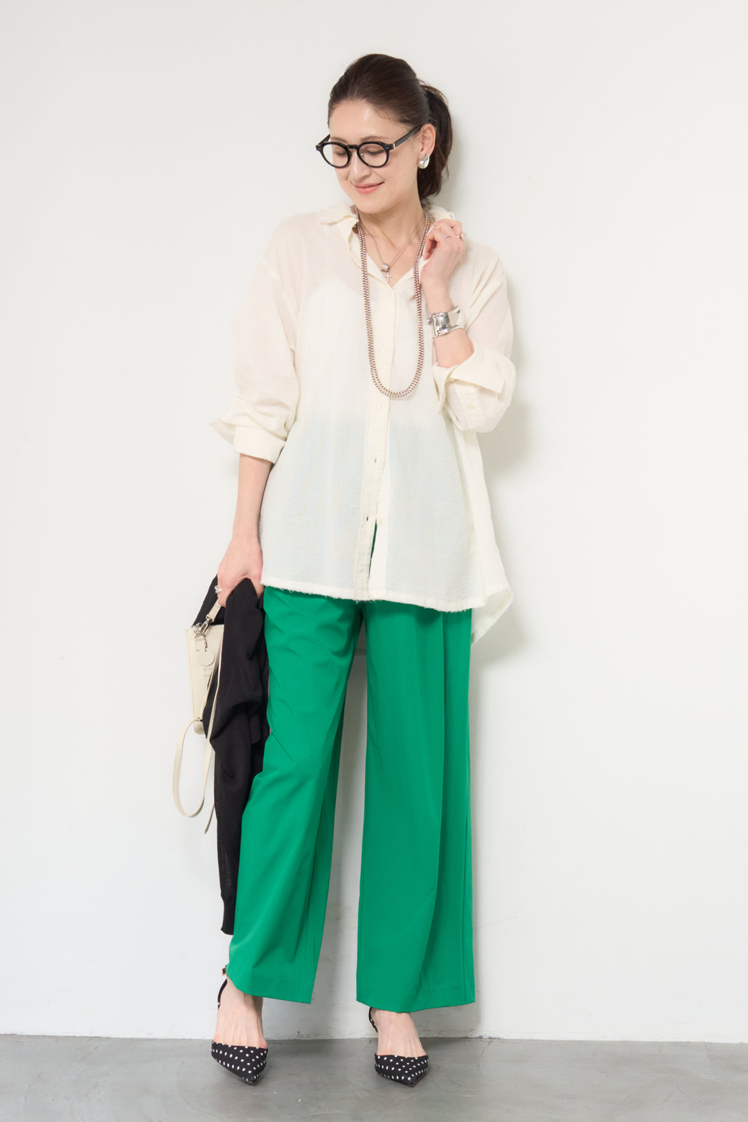 [SET]カットオフドビーシャツ+【接触冷感】ワイドストレートパンツ(2set)